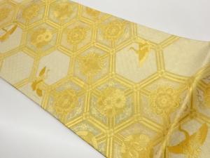 佐賀錦亀甲に鶴・花々模様織出し袋帯